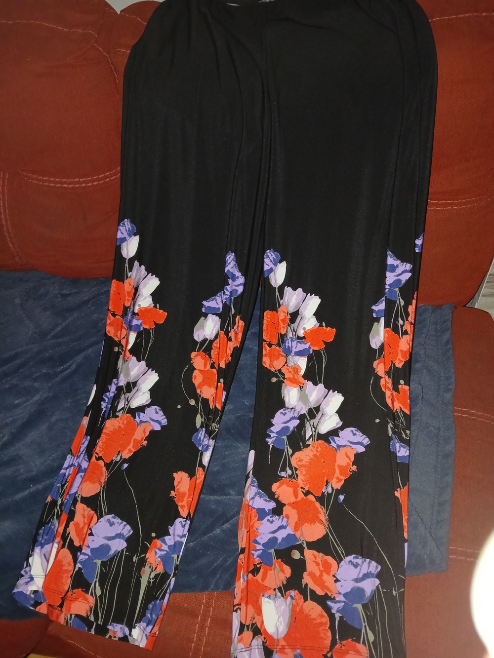 Wide Leg Floral Palazzo Pants in Black with Red & Purple Flowers